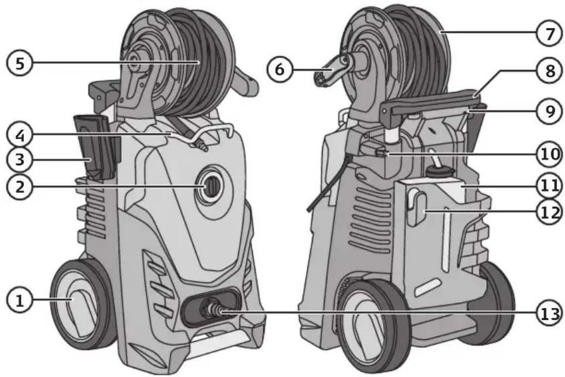 Technical diagram of a water heater with numbered parts for identification