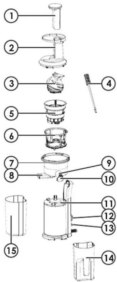 Exploded diagram of a food dishwasher with numbered parts for identification