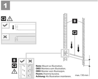 1 C2 B C2 B C2 Note: Mount as Illustration. OBSI Montera som Illustration. OBSI Monter som illustrasjon. Huom.I Asenna kuvana. Achtung: Als Illustration montieren. max. 150 mm