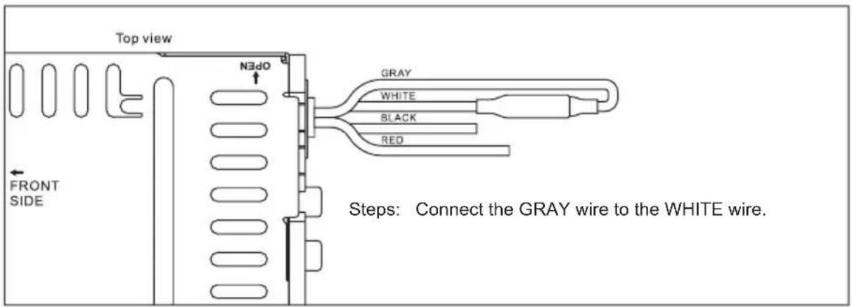 Top view N3d0 FRONT SIDE GRAY WHITE BLACK RED Steps: Connect the GRAY wire to the WHITE wire.