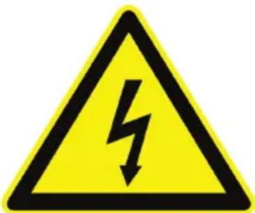 Yellow triangular warning sign with black lightning bolt symbol indicating electrical hazard