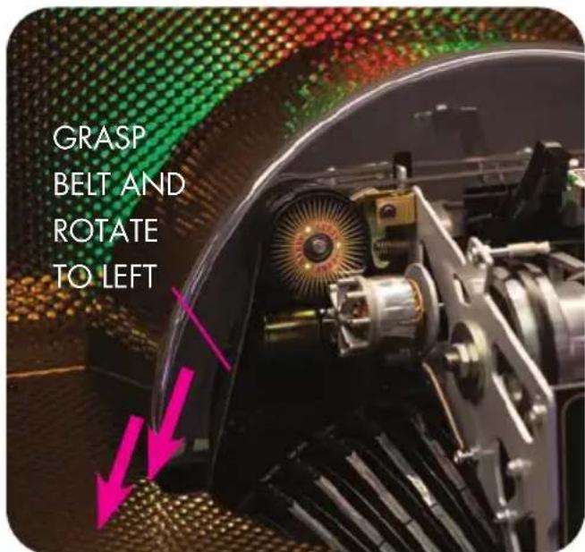 GRASP BELT AND ROTATE TO LEFT