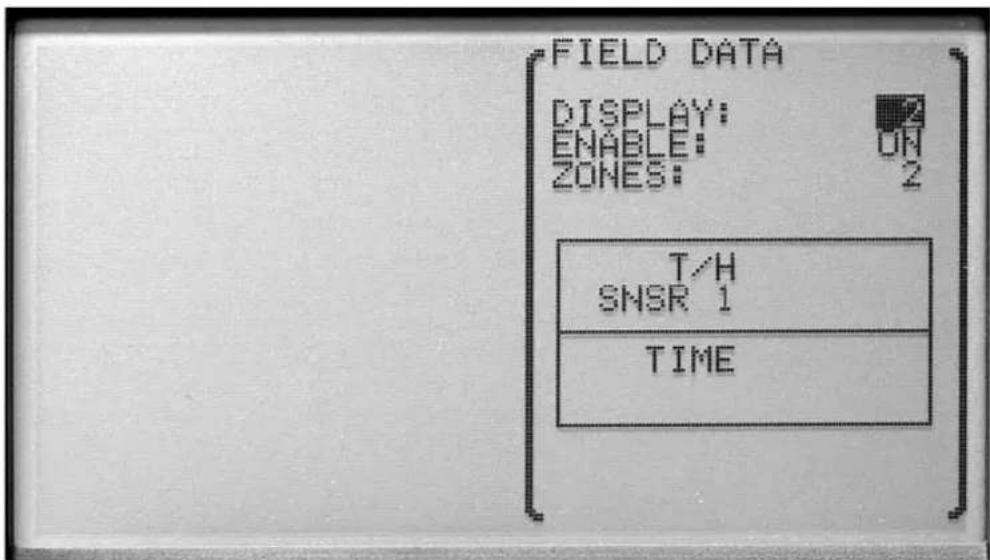 FIELD DATA DISPLAY: ENABLE: ZONES: T/H SNSR 1 TIME