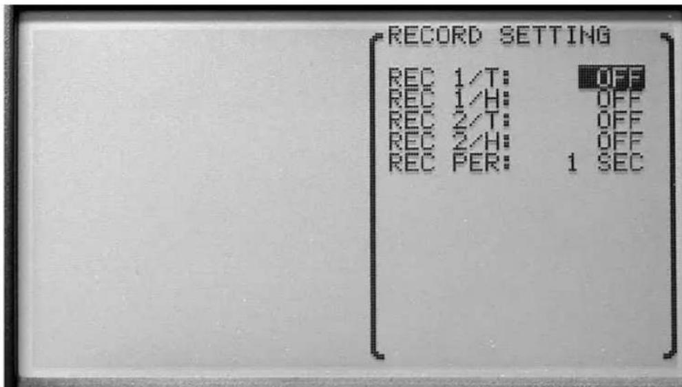RECORD SETTING REC 1/T: OFF REC 1/H: OFF REC 2/T: OFF REC 2/H: OFF REC PER: 1 SEC
