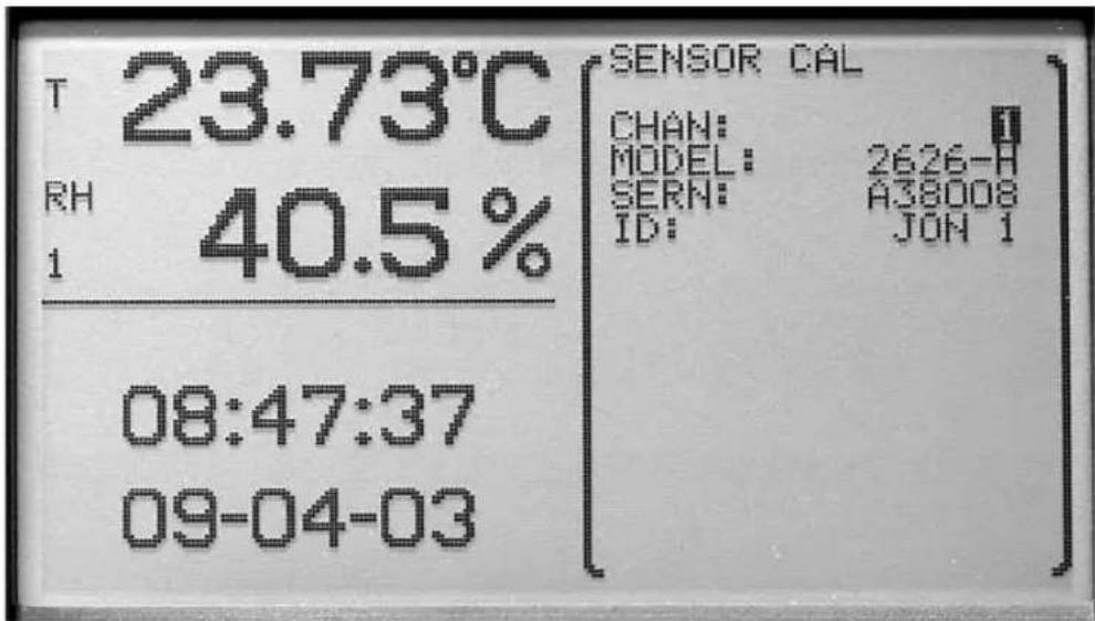 T 23.73°C RH 40.5% 1 08:47:37 09-04-03 SENSOR CAL CHAN: MODEL: 2626-H SERN: A38008 ID: JON 1