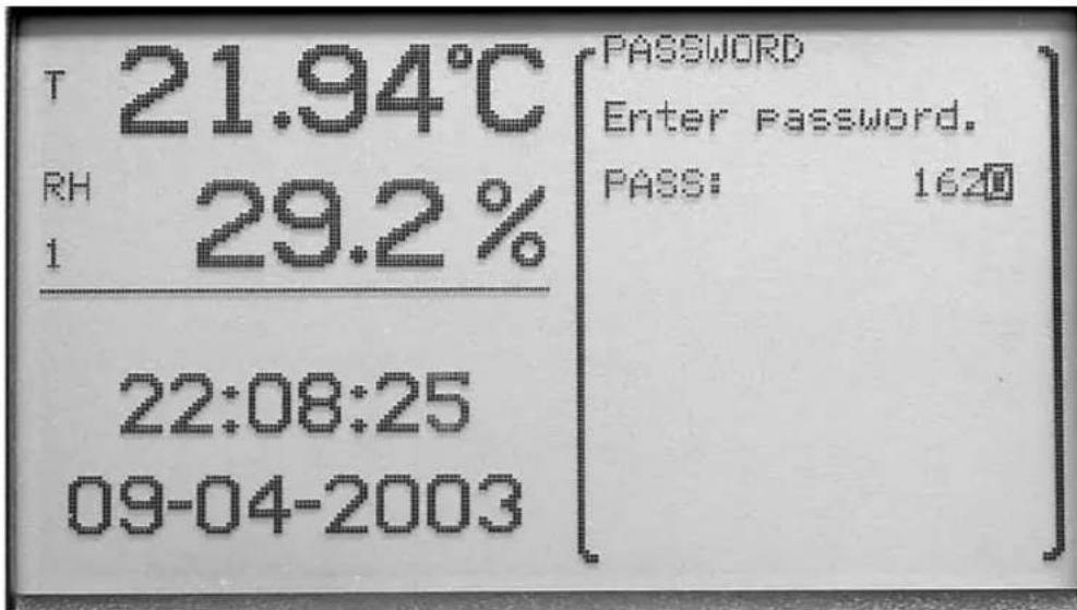 T 21.94°C RH 29.2% 1 22:08:25 09-04-2003 PASSWORD Enter password. PASS: 1620