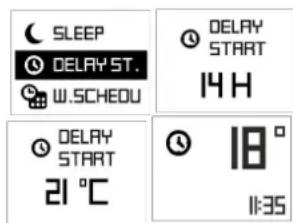 SLEEP DELAY ST. W.SCHEDU DELAY START 14 H DELAY START 21 °C 18° 11:35
