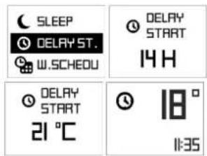 SLEEP DELAY ST. W.SCHEDULE DELAY START 14 H DELAY START 21 °C 18° 11:35
