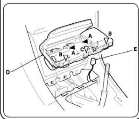 Technical diagram of a car air intake system with labeled components A, B, C, D, and E