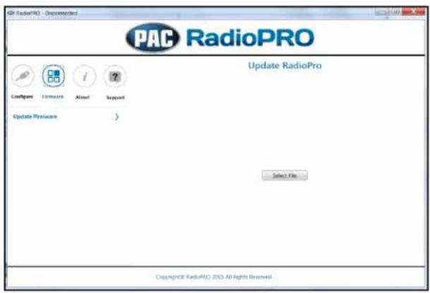 PAC RadioPRO Update RadioPro Configure Software Reset Support Update Presware > Select File Copyright RadioPRO 2015 All Rights Reserved.