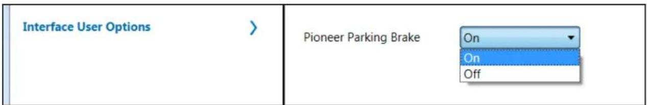 Interface User Options > Pioneer Parking Brake On On Off