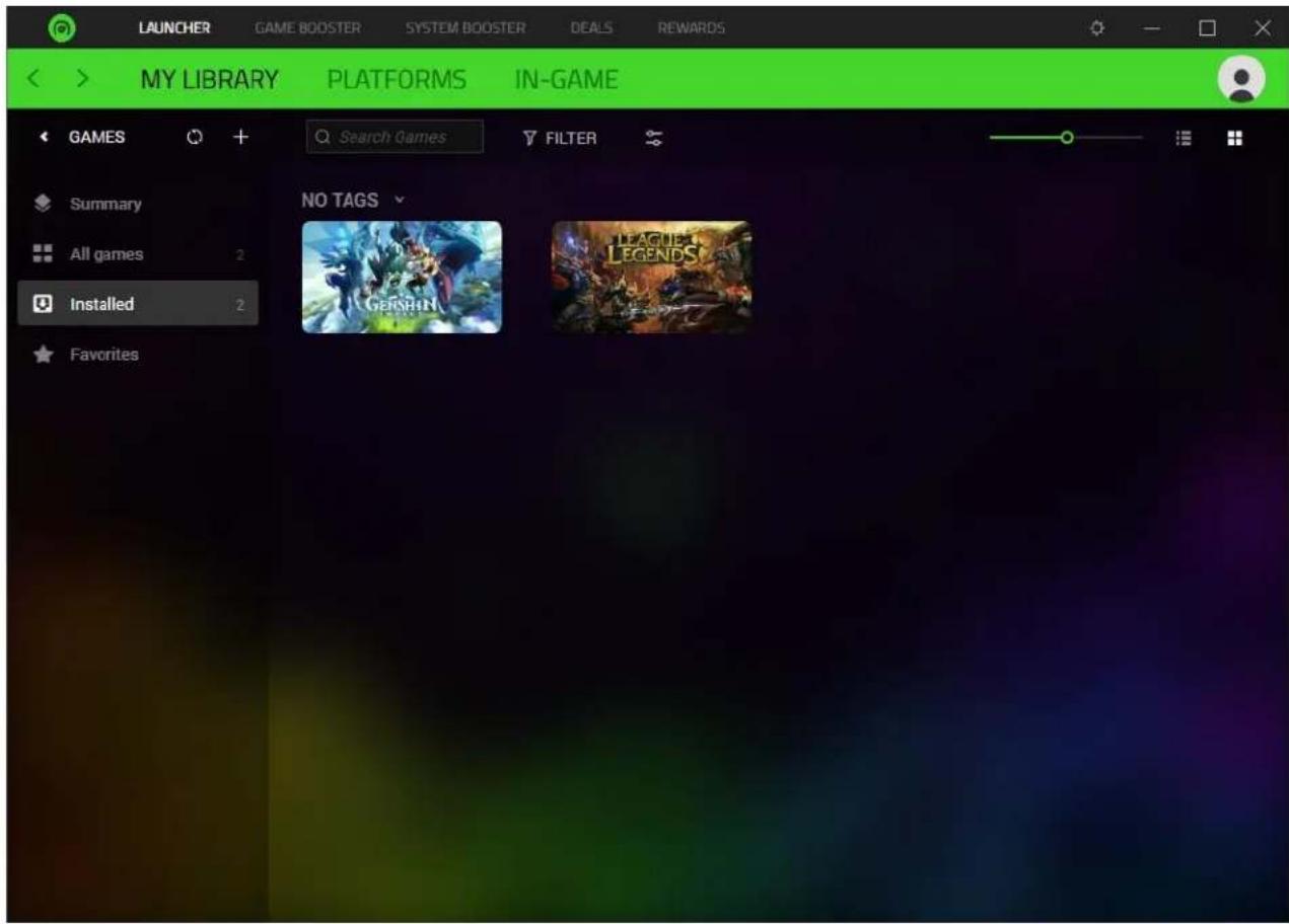 LAUNCHER GAME BOOSTER SYSTEM BOOSTER DEALS REWARDS MY LIBRARY PLATFORMS IN-GAME GAMES Search Games FILTER Summary All games 2 Installed 2 Favorites NO TAGS GERSHIN LEAGUE LEGENDS