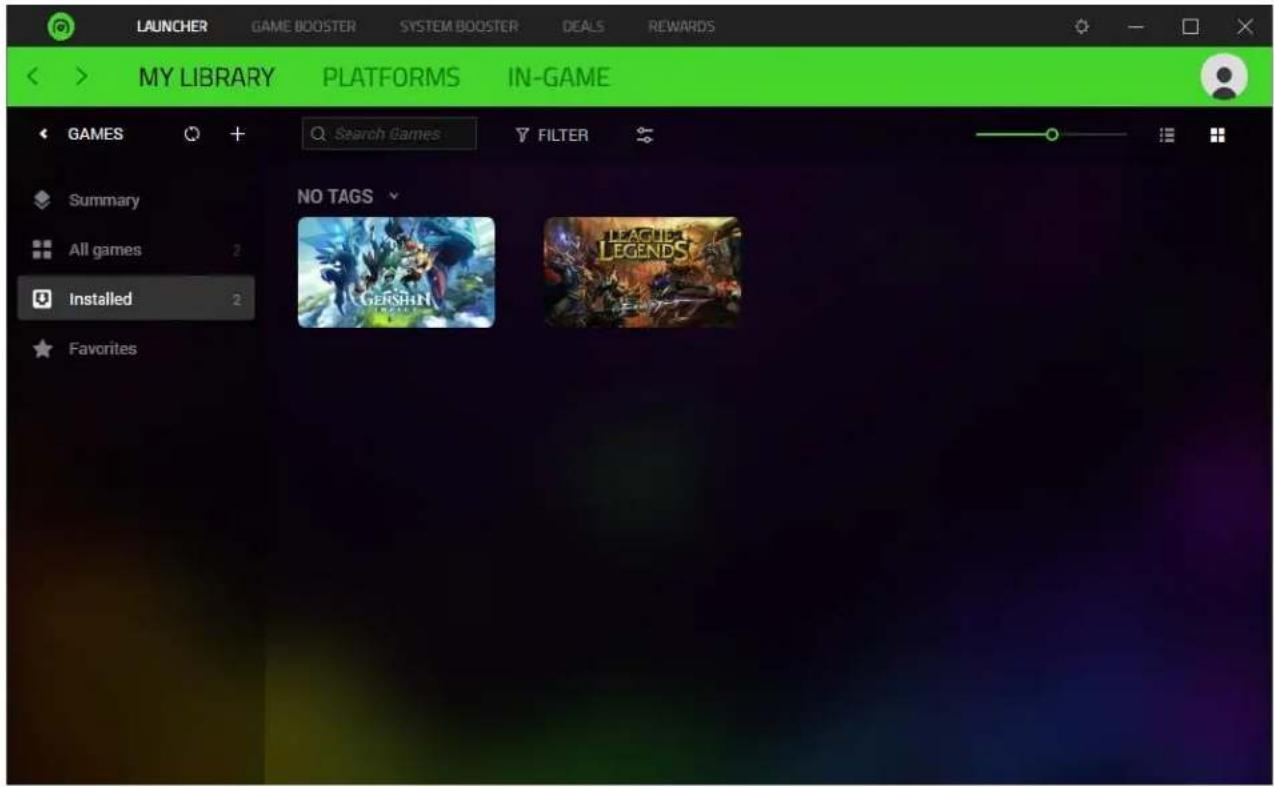 LAUNCHER GAME BOOSTER SYSTEM BOOSTER DEALS REWARDS MY LIBRARY PLATFORMS IN-GAME GAMES Search Games FILTER Summary NO TAGS LEAGUE LEGENDS All games 2 GERSBAN Installed 2 Favorites