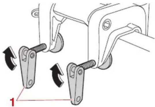 Mechanical linkage diagram showing two articulated joints with rotational arrows indicating movement (no text or symbols)