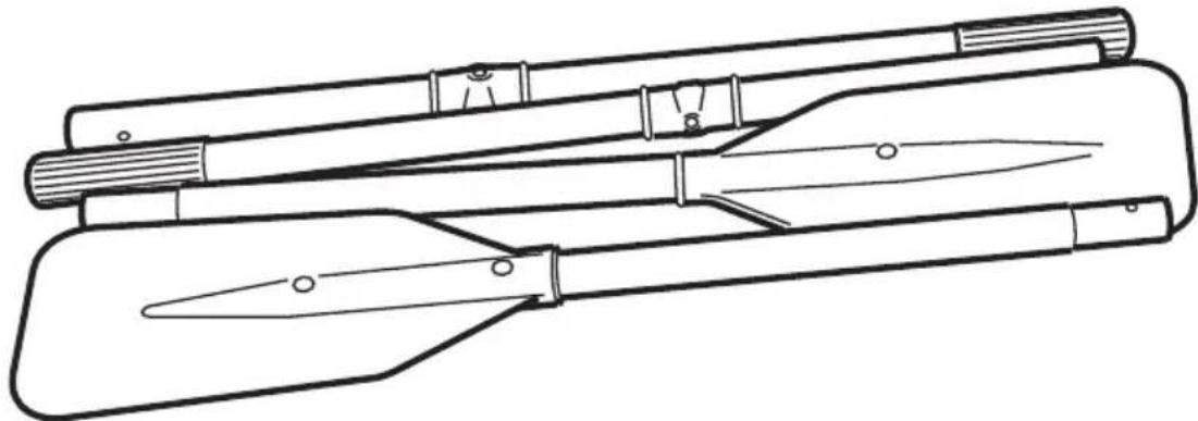 Technical line drawing of a mechanical device with two elongated components and internal blades (no text or symbols)