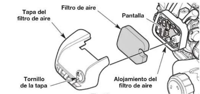 Tapa del filtro de aire Filtro de aire Pantalla Tornillo de la tapa Alojamiento del filtro de aire