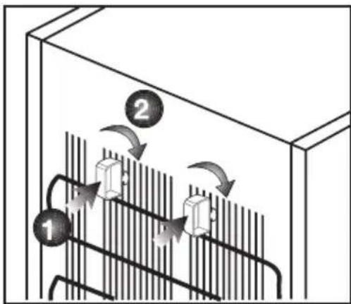 Diagram showing fluid flow through a container with labeled components and directional arrows indicating movement or flow direction.