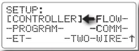 SETUP: [CONTROLLER]←FLOW- -PROGRAM- -COMM- -ET- -TWO-WIRE-↑