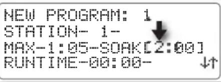 NEW PROGRAM: 1 STATION- 1- MAX-1:05-SOAK[2:00] RUNTIME-00:00- ↓↑