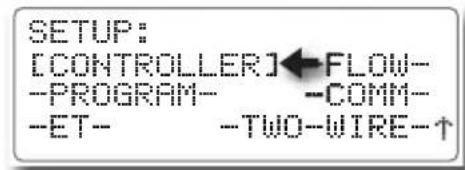SETUP: [CONTROLLER]←FLOW- -PROGRAM- -COMM- -ET- -TWO-WIRE-↑
