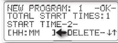NEW PROGRAM: 1 -OK- TOTAL START TIMES:1 START TIME-2- [HH:MM]←DELETE-↓↑