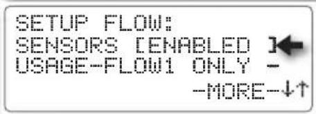 SETUP FLOW: SENSORS [ENABLED] USAGE-FLOW1 ONLY - -MORE-↓↑