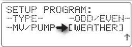 SETUP PROGRAM: -TYPE- -ODD/EVEN- -MV/PUMP→[WEATHER]