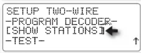 SETUP TWO-WIRE -PROGRAM DECODER- [SHOW STATIONS] -TEST-
