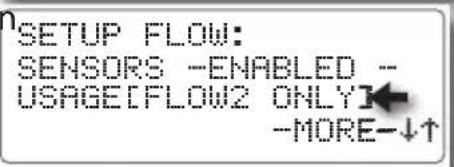 SETUP FLOW: SENSORS -ENABLED -- USAGE[FLOW2 ONLY] -MORE-↓↑