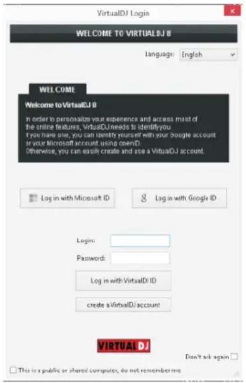 VIRTUALDJ Login WELCOME TO VIRTUALDJ 8 Language: English WELCOME Welcome to VirtualDJ 8 In order to personalize your experience and access most of the online features, VirtualDJ needs to identify you If you have one, you can identify yourself with your google account or your Microsoft account using…