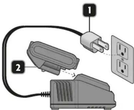 Diagram showing two connected electrical components with labeled parts 1 and 2, and a separate outlet with three outlets.