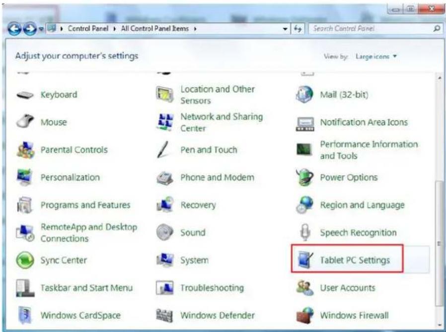Control Panel > All Control Panel Items > Search Control Panel Adjust your computer's settings View by: Large icons Keyboard Mouse Parental Controls Personalization Programs and Features RemoteApp and Desktop Connections Sync Center Taskbar and Start Menu Windows CardSpace Location and Other Sensors Network and Sharing Center Pen and Touch Phone and Modem Recovery Sound System Troubleshooting Windows Defender Mail (32-bit) Notification Area Icons Performance Information and Tools Power Options Region and Language Speech Recognition Tablet PC Settings User Accounts Windows Firewall