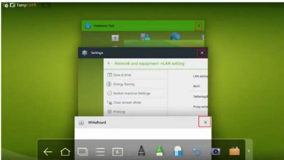 Temp124F Hardware Test Settings Network and equipment ->LAN setting Date & time Energy Saving Switch machine Settings Clear screen shots Printing LAN settings Wi-Fi Tathering & Proxy settings WhiteBoard
