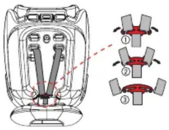 Technical diagram of a car seatbelt with numbered parts and assembly instructions
