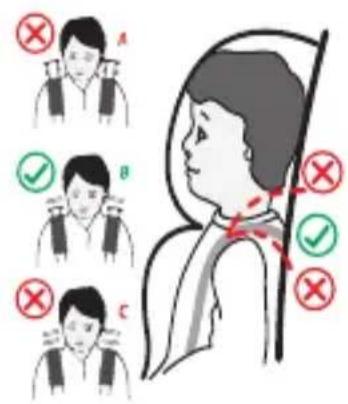 Diagram illustrating facial pain assessment with checkmarks and X marks indicating correct and incorrect positions on the neck and shoulder.