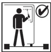 Safety compliance sign with a person pointing to a checklist and checkmark