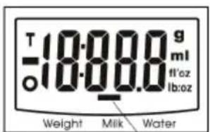 T 10.000 g -10.000 ml o 10.000 ft'oz lb:oz Weight Milk Water