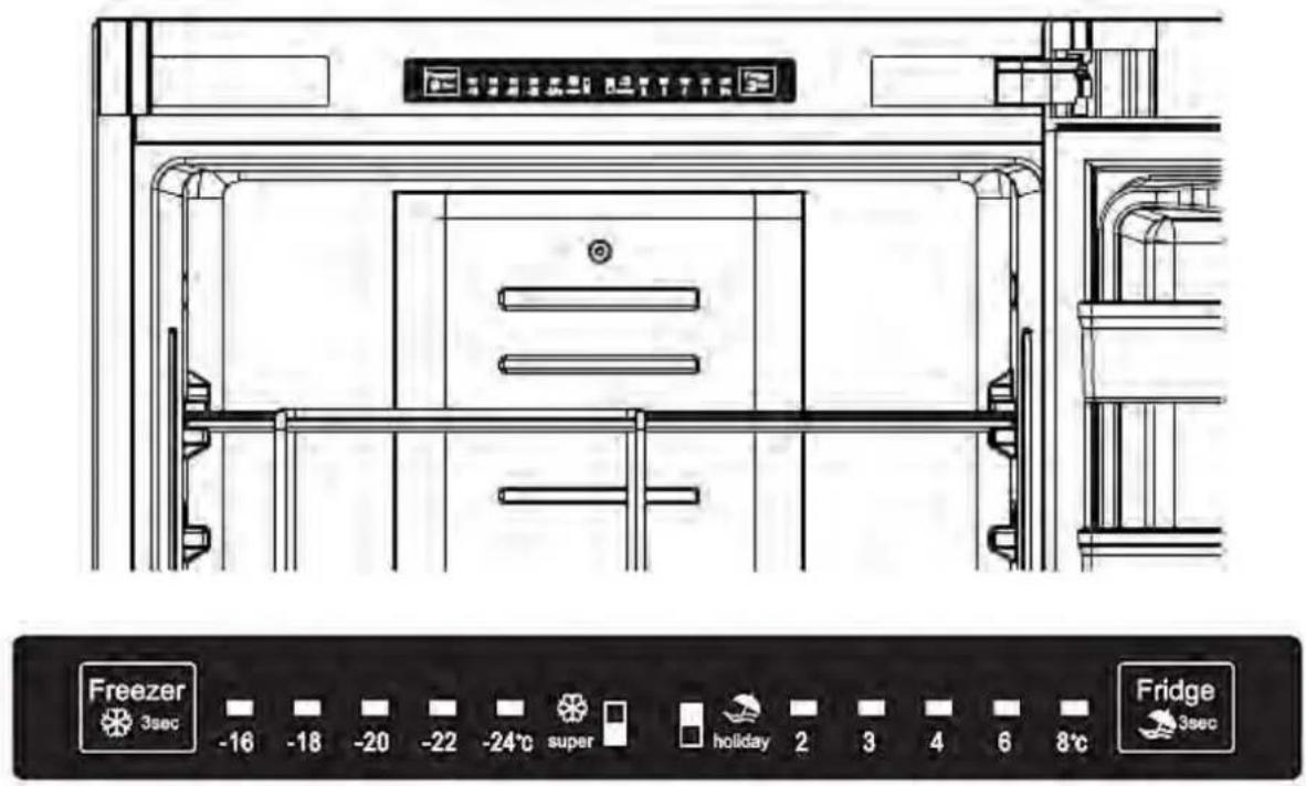 Freezer 3sec -16 -18 -20 -22 -24°C super holiday 2 3 4 6 8°C Fridge 3sec