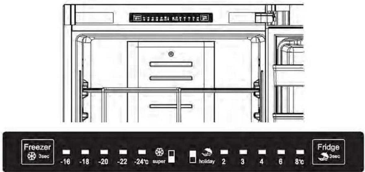 Freezer 3sec -16 -18 -20 -22 -24°C super holiday 2 3 4 6 8°C Fridge 3sec