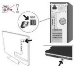 Diagram illustrating a system setup with a monitor, tower, and server, showing a warning symbol for USD price reduction.