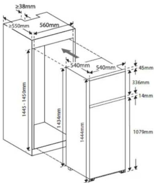 ≥38mm ≥550mm 560mm 1445 - 1450mm 1434mm 1444mm 540mm 540mm 45mm 336mm 14mm 1079mm