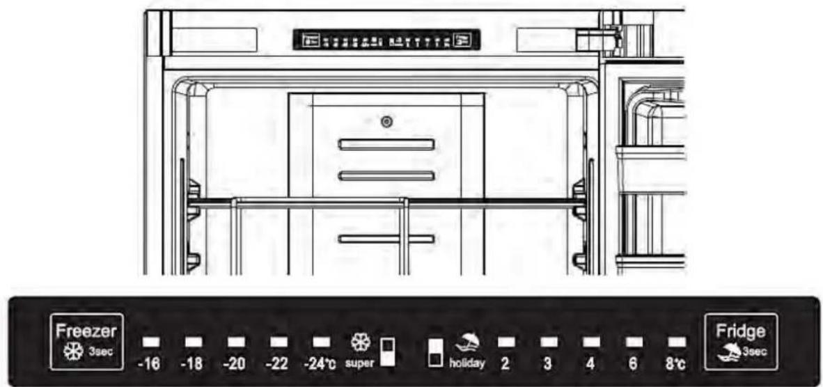 Freezer 3sec -16 -18 -20 -22 -24°C super holiday 2 3 4 6 8°C Fridge 3sec