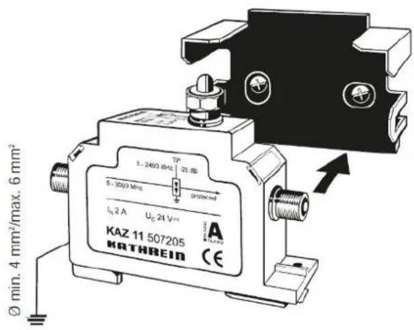 TP 1-2460 MHz 25 dB 5-1000 MHz 30000 mV Iin 2 A Uo 24 V= KAZ 11 507205 KATHREIN CE Ø min. 4 mm²/max. 6 mm²
