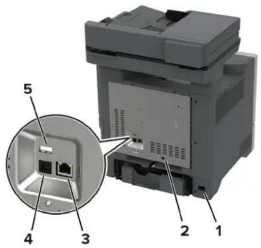 LEXMARK CX730de - Anschließen der Kabel - 1