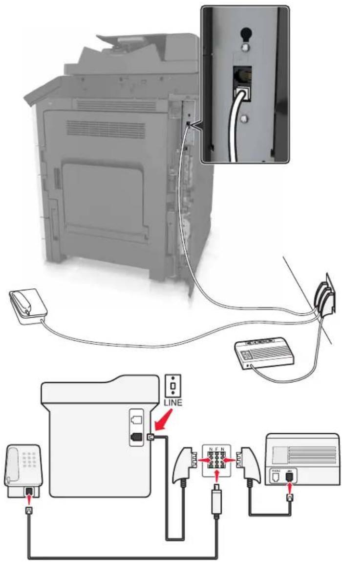 LEXMARK MX912de - Anschließen des Druckers an eine Telefonbuchse in Deutschland - 1