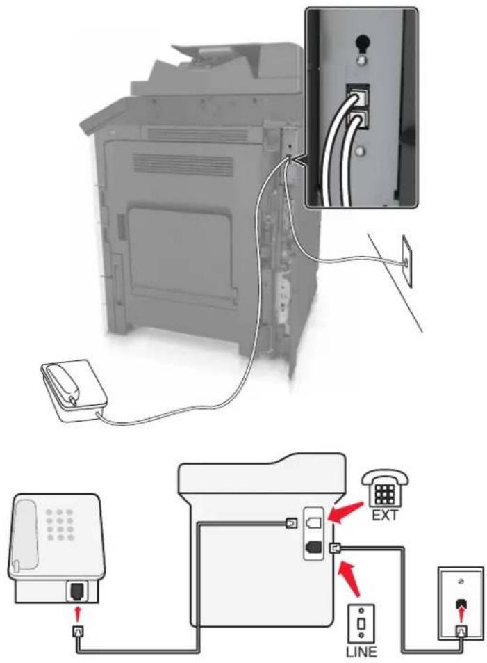 LEXMARK MX912de - Einrichtung 2: Der Drucker ist an eine Telefonbuchse angeschlossen, und das Kabelmodem ist an anderer Stelle im Telefonsystem installiert - 1