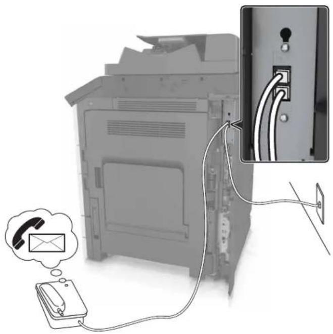 LEXMARK MX912de - Einrichtung 3: Der Drucker und ein Voice Mail-Telefon verwenden eine gemeinsame Telefonleitung - 1