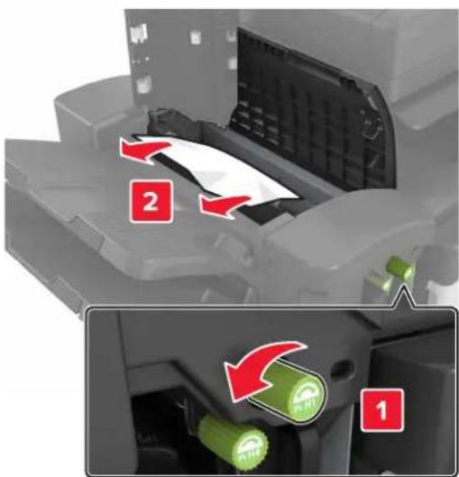LEXMARK MX910dxe - [x]-Papierstau, öffnen Sie Klappe H und drehen Sie Griff H6 im Uhrzeigersinn. Lassen Sie das Papier in der Ablage. [426.xx428.xx] - 4