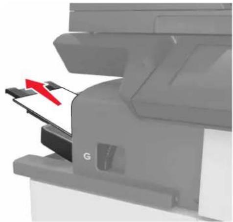 LEXMARK MX910dxe - [x]-Papierstau, drücken Sie die Verriegelung, um auf den Bereich G zuzugreifen. Papier in Ablage lassen. [40y.xx] - 1