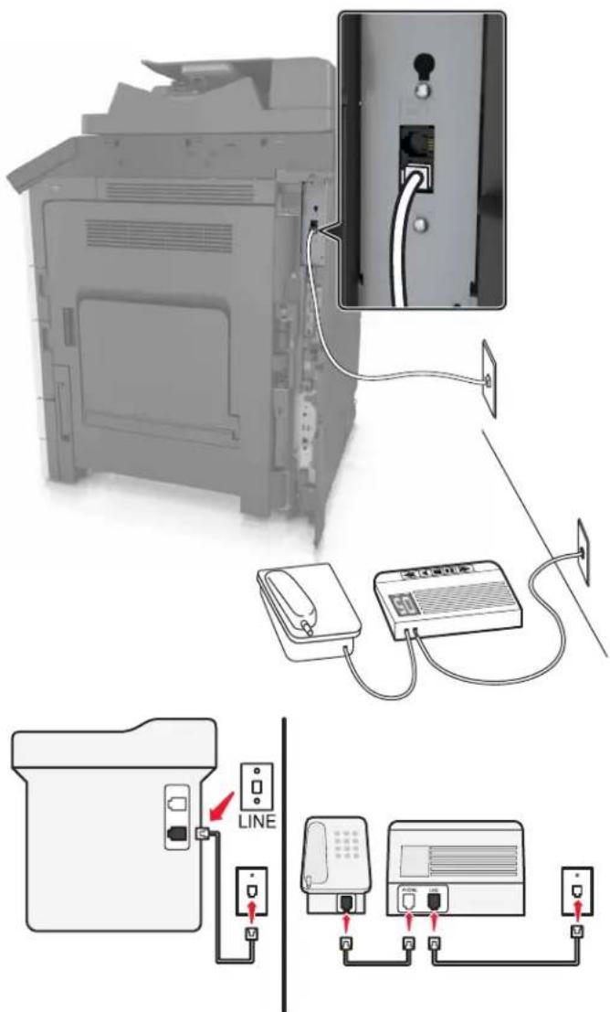 LEXMARK MX910dxe - An unterschiedliche Telefonbuchsen angeschlossen - 1